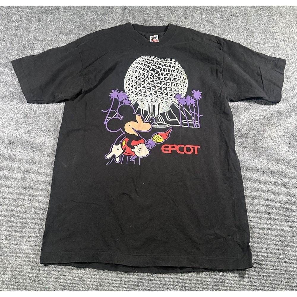 VTG Fruit Of The Loom Single Stitch Epcot Mickey Mouse Graphic T-Shirt Black XL